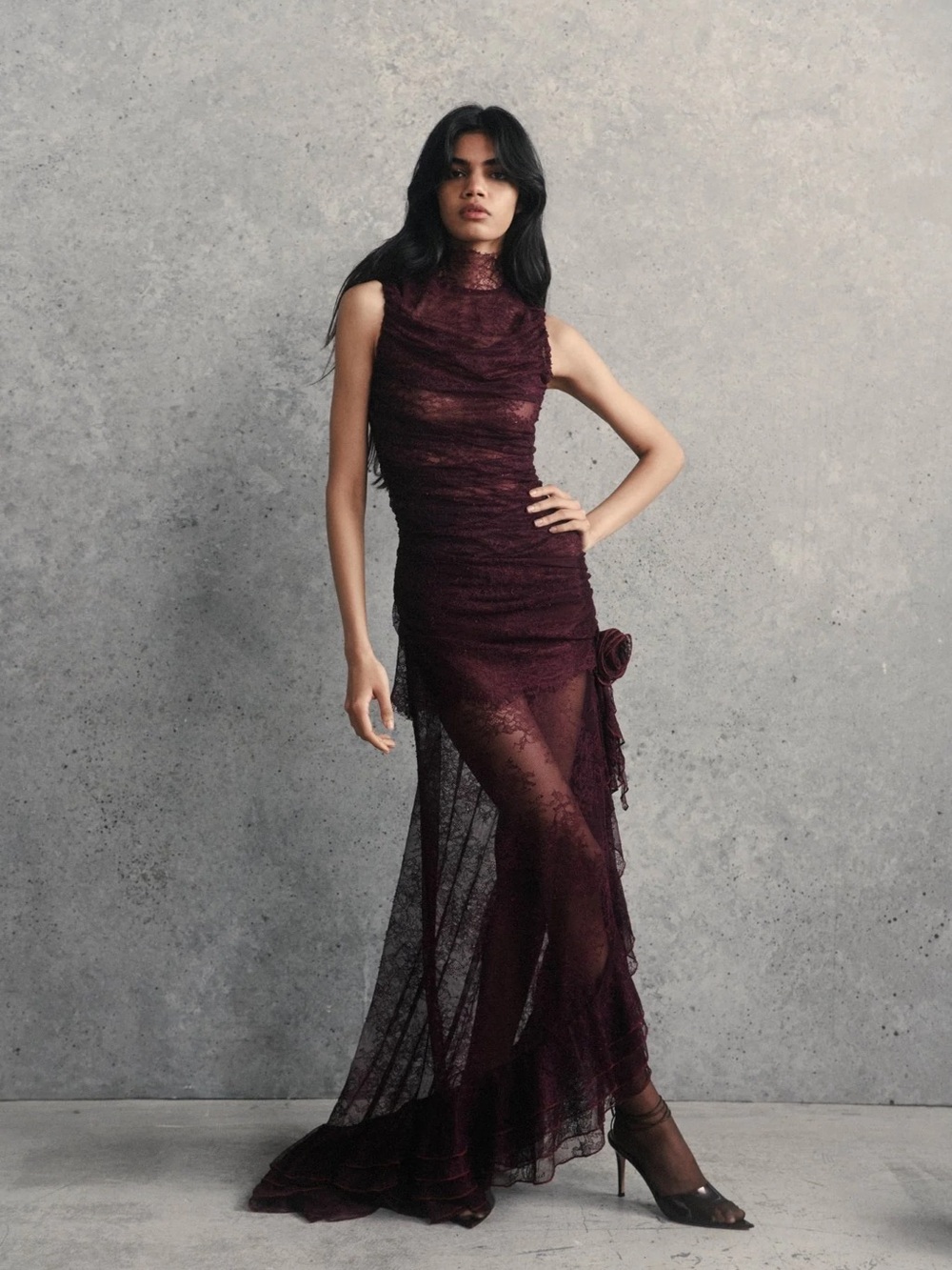 De la Vali Austere maxi dress in maroon lace